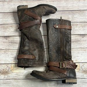 Dan Post Tall Leather Slouchy Strappy Distressed Boots